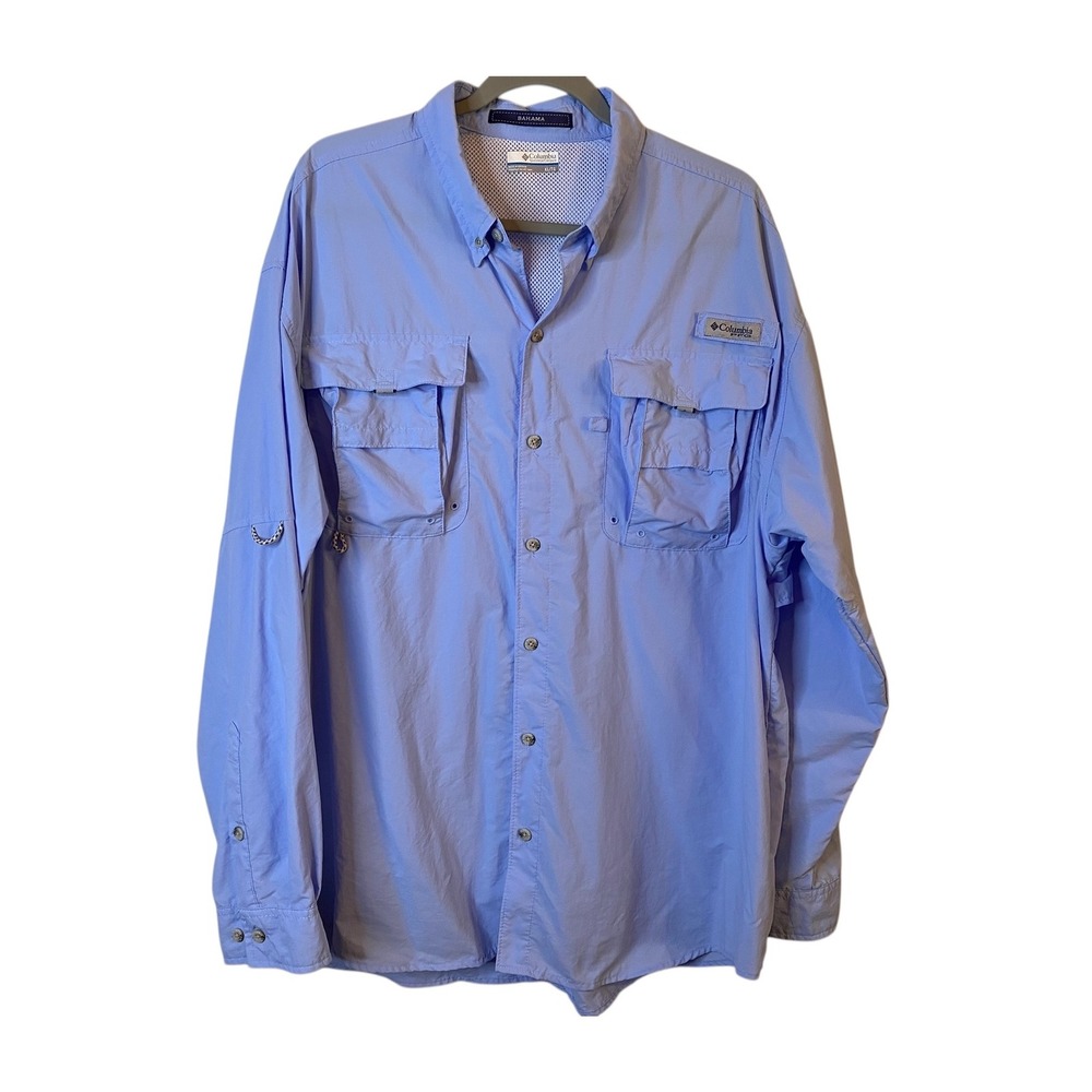 Columbia PFG Super Bahama Long Sleeve Fishing Shirt Men Size XL Blue Vented
